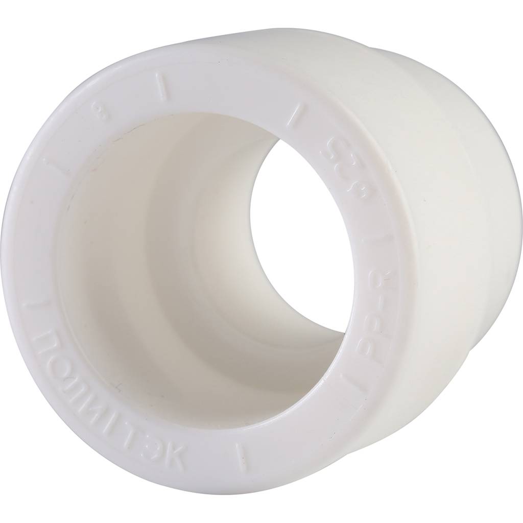 Муфта переходная Политэк 25х20 внутр./внутр. для полипропиленовых труб под сварку (цвет белый), 9000002520