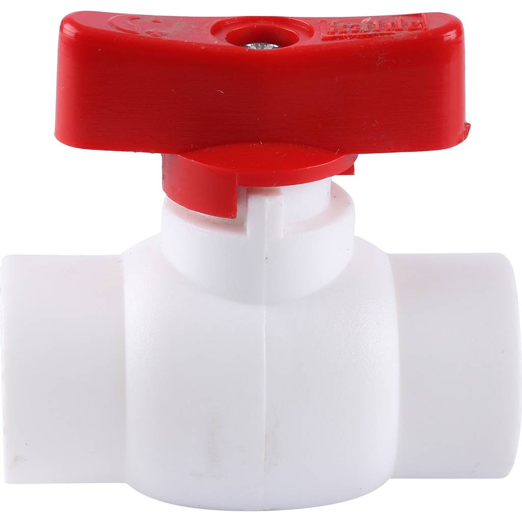 Мини-кран шаровой Kalde с красной ручкой для полипропиленовых труб d=20 для полипропиленовых труб под сварку (цвет белый), 3242-vlm-200002
