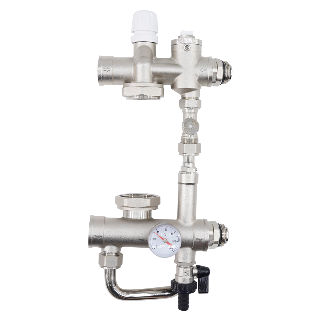 Насосно-смесительный узел ROMMER RDG-0120-008100 проходной с термоголовкой и перепускным клапаном, без насоса