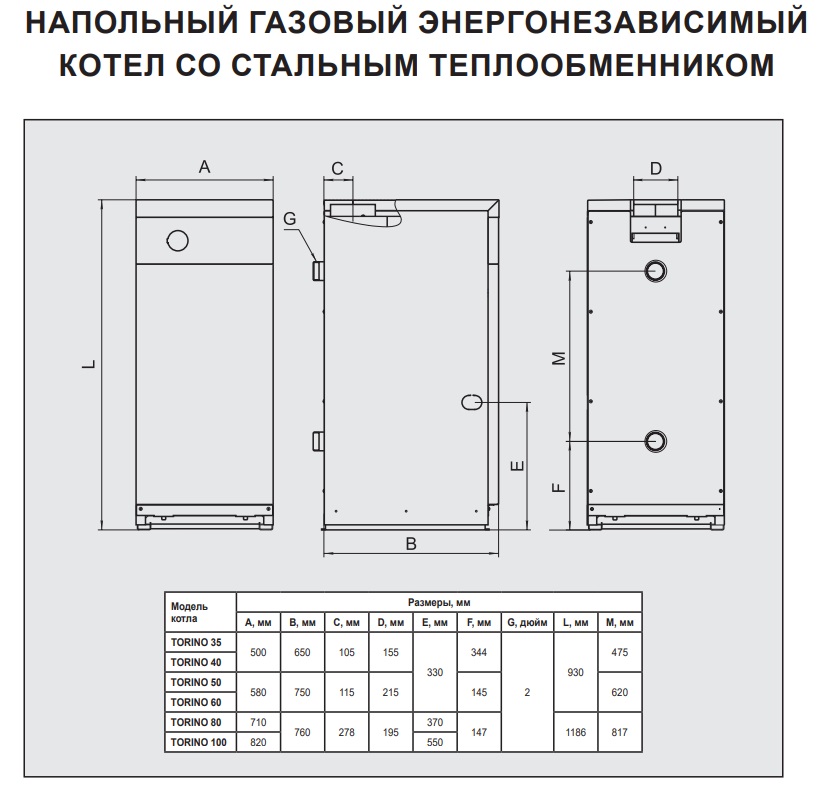 Газовый напольный котел Ferroli TORINO 80 со стальным теплообменником
