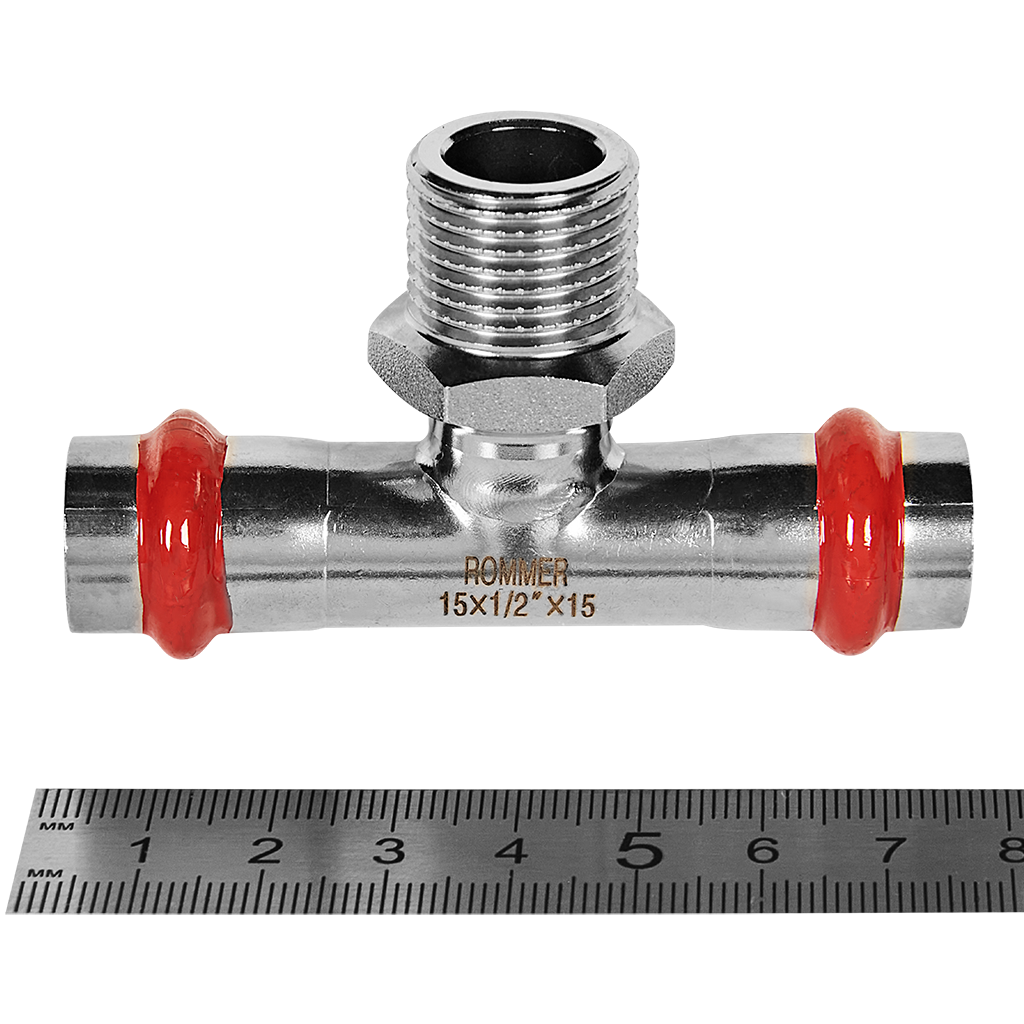 Тройник-переходник-НР ROMMER 15х1/2 из нержавеющей стали прессовой