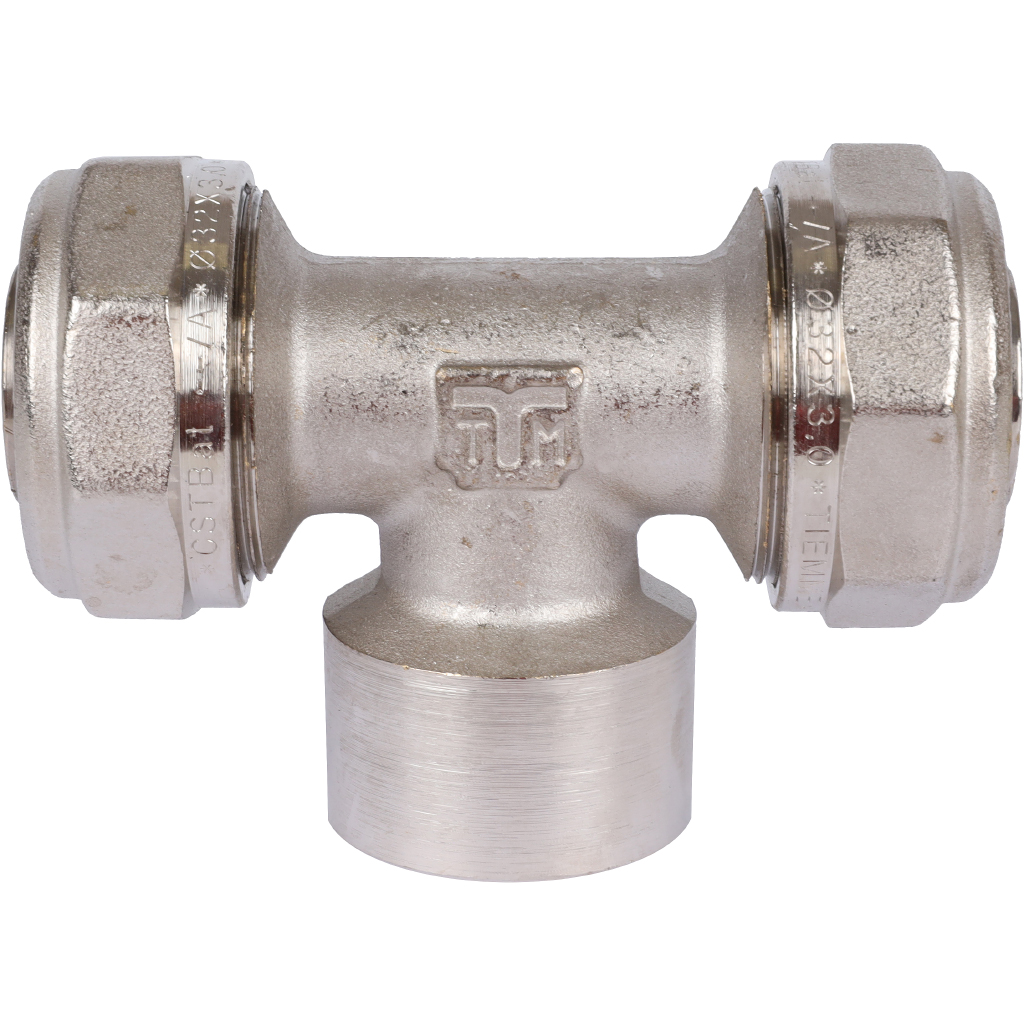 Тройник TIEMME с внутренней резьбой (32х3.0х1) для металлопластиковых труб винтовой, 1600048