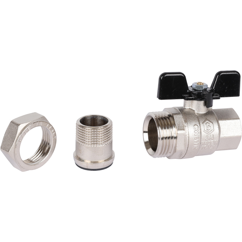 Кран шаровой полнопроходной STOUT ВР/НР, ручка бабочка 3/4, американка