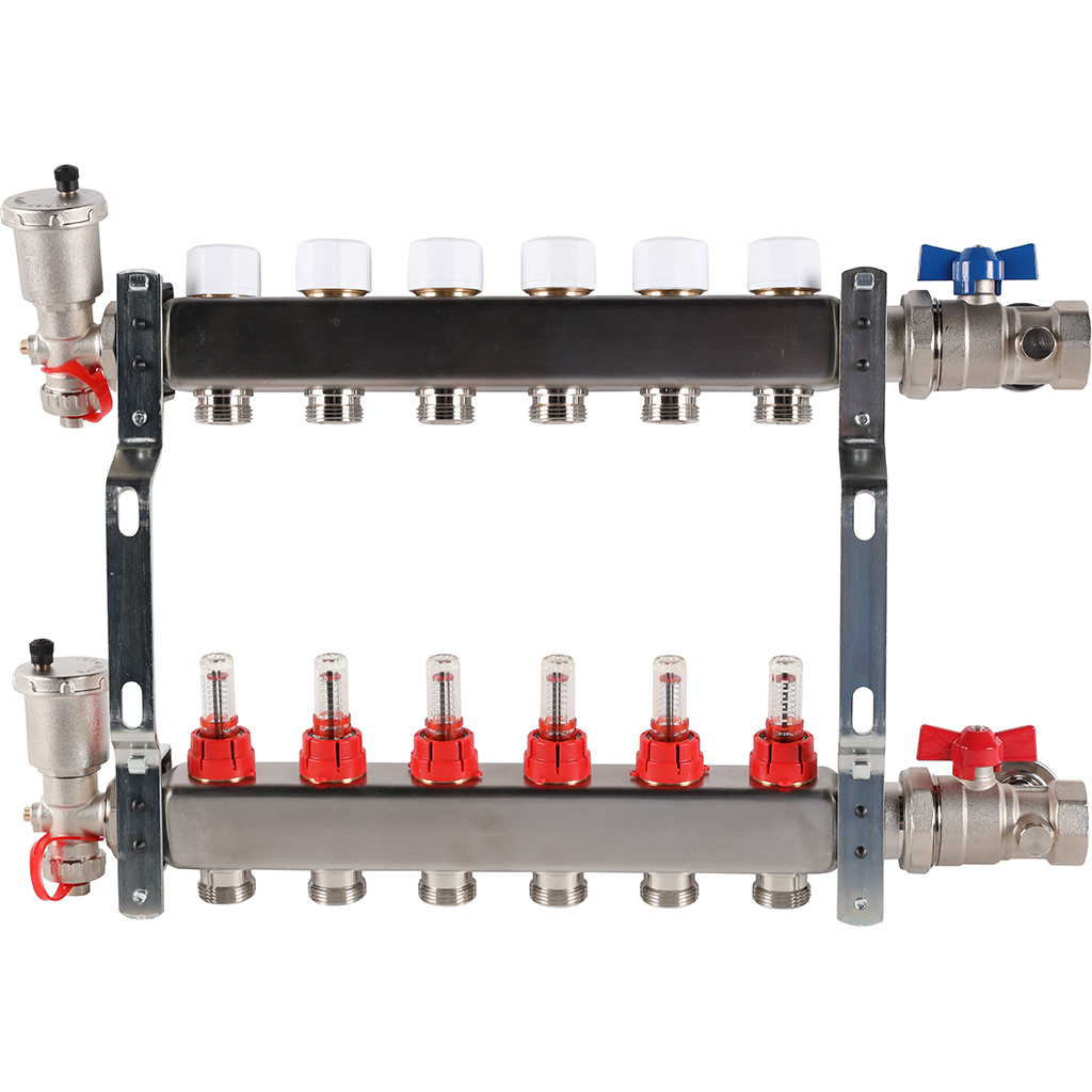 Коллектор из нержавеющей стали в сборе с расходомерами ROMMER 6 выходов, RMS-1210-000006