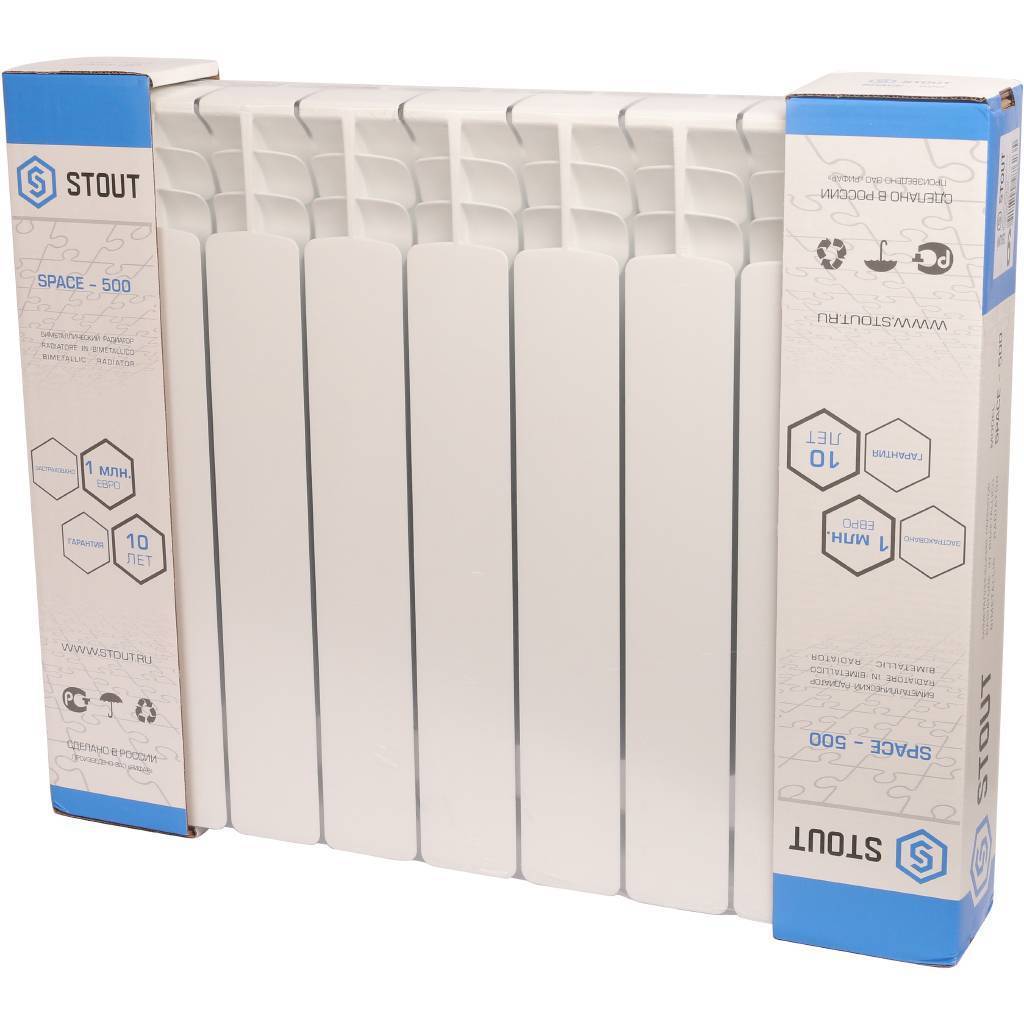 Радиатор биметаллический STOUT Space 500 9 секций боковое подключение RAL9016, SRB-0310-050009