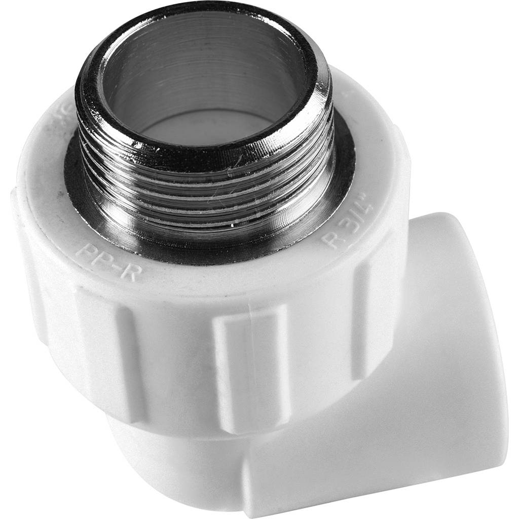 Угольник Политэк 20x3/4 с наружной резьбой для полипропиленовых труб под сварку (цвет белый), 9410002034