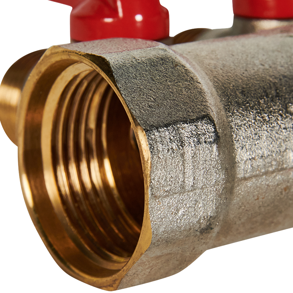 Коллектор с шаровыми кранами STOUT 1, 3 отвода 1/2  (красные ручки)