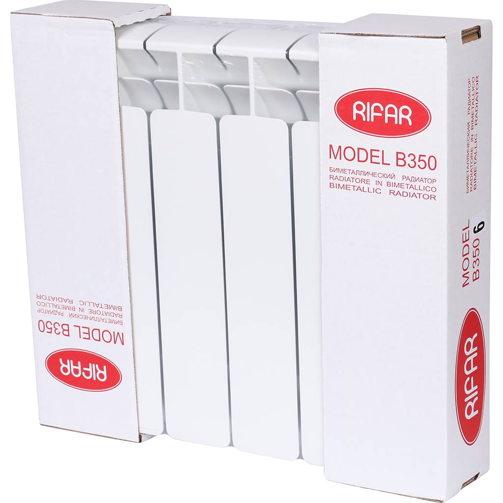 Радиатор биметаллический RIFAR BASE 350 6 секций боковое подключение (белый RAL 9016), 1RB35-6