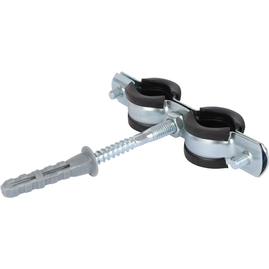 Комплект двойной хомут для труб STOUT хомут+шпилька шуруп +дюбель пластиковый 1/2 (20-24), SAC-0020-200012