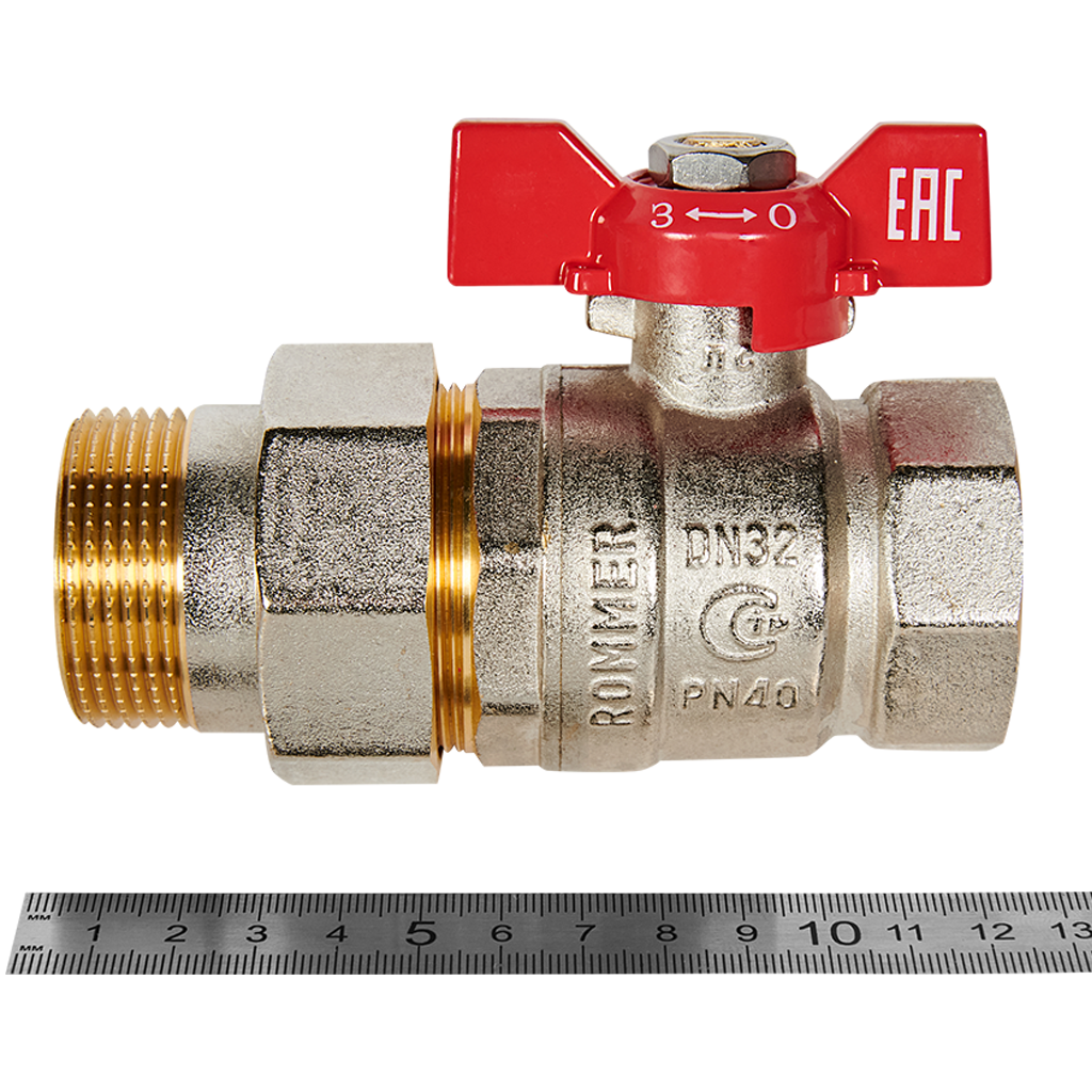 Кран шаровой с американкой ROMMER ВР/НР, ручка бабочка 1 1/4