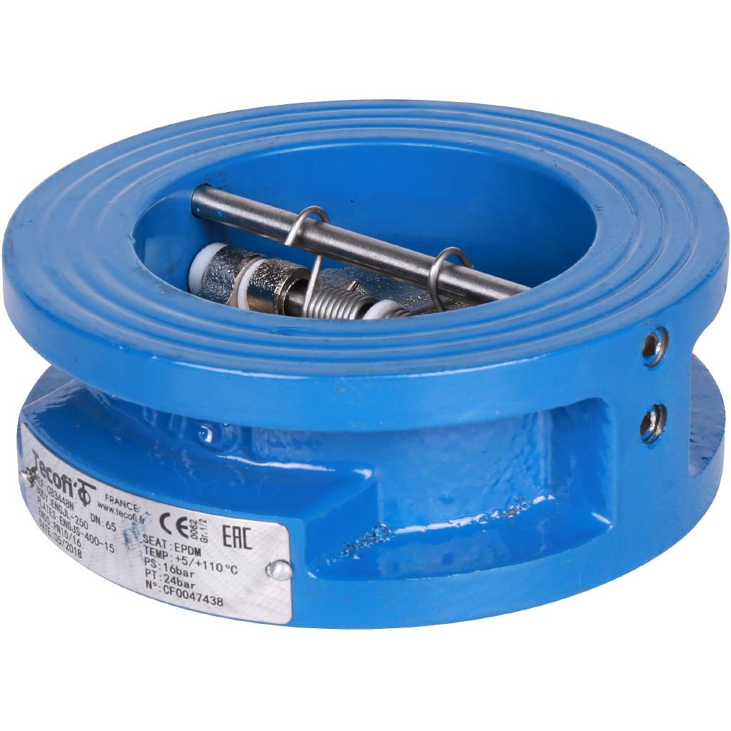 Обратный клапан двухстворчатый Tecofi из чугуна Ду65 Ру16 межфл ст/чуг T=110, CB3448N-EP0065