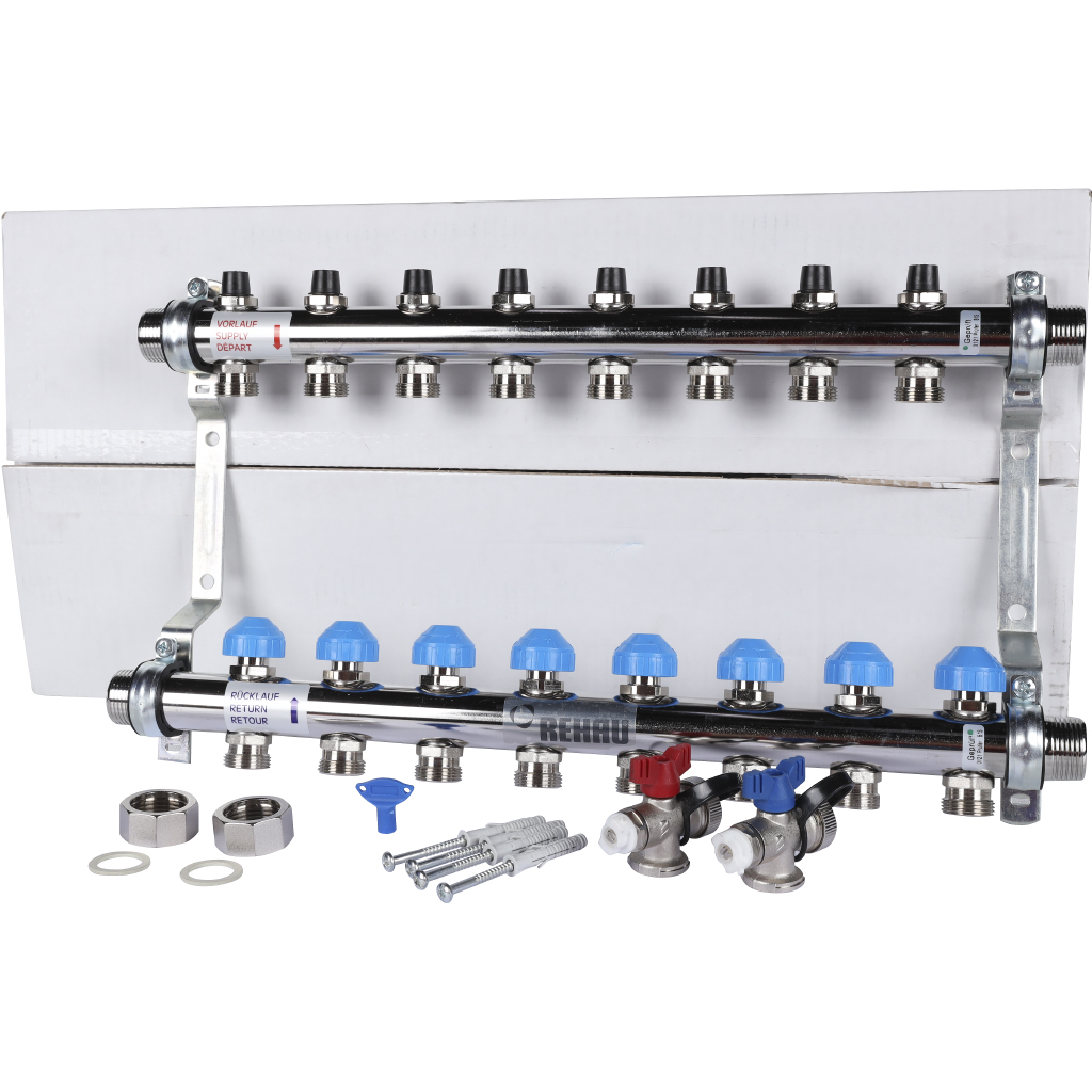 Распределительный коллектор РЕХАУ RAUTHERM S HKV на 8 контуров нерж .сталь (без шаровых кранов), 12180811001