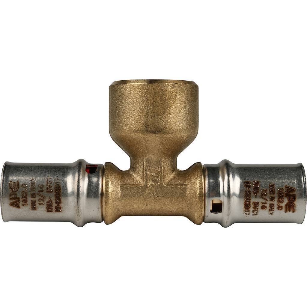 Тройник-переходник STOUT с внутренней резьбой 16х1/2 х16 для металлопластиковых труб прессовой, SFP-0007-001216