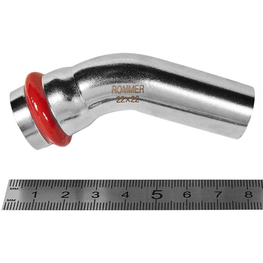 Угольник ROMMER однораструбный 45°-НПр, 22, из нержавеющей стали прессовой