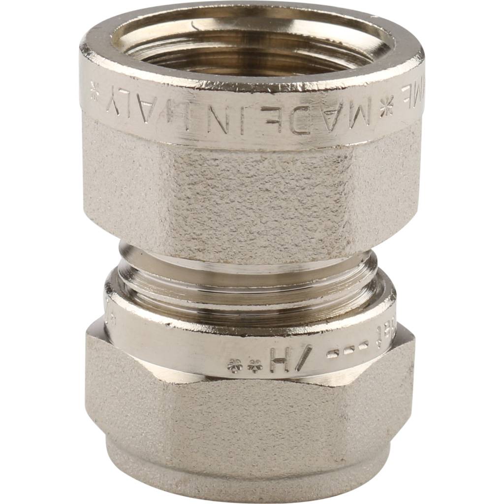 Муфта TIEMME с внутренней резьбой (16х2.0х1/2) для металлопластиковых труб винтовой, 1600004