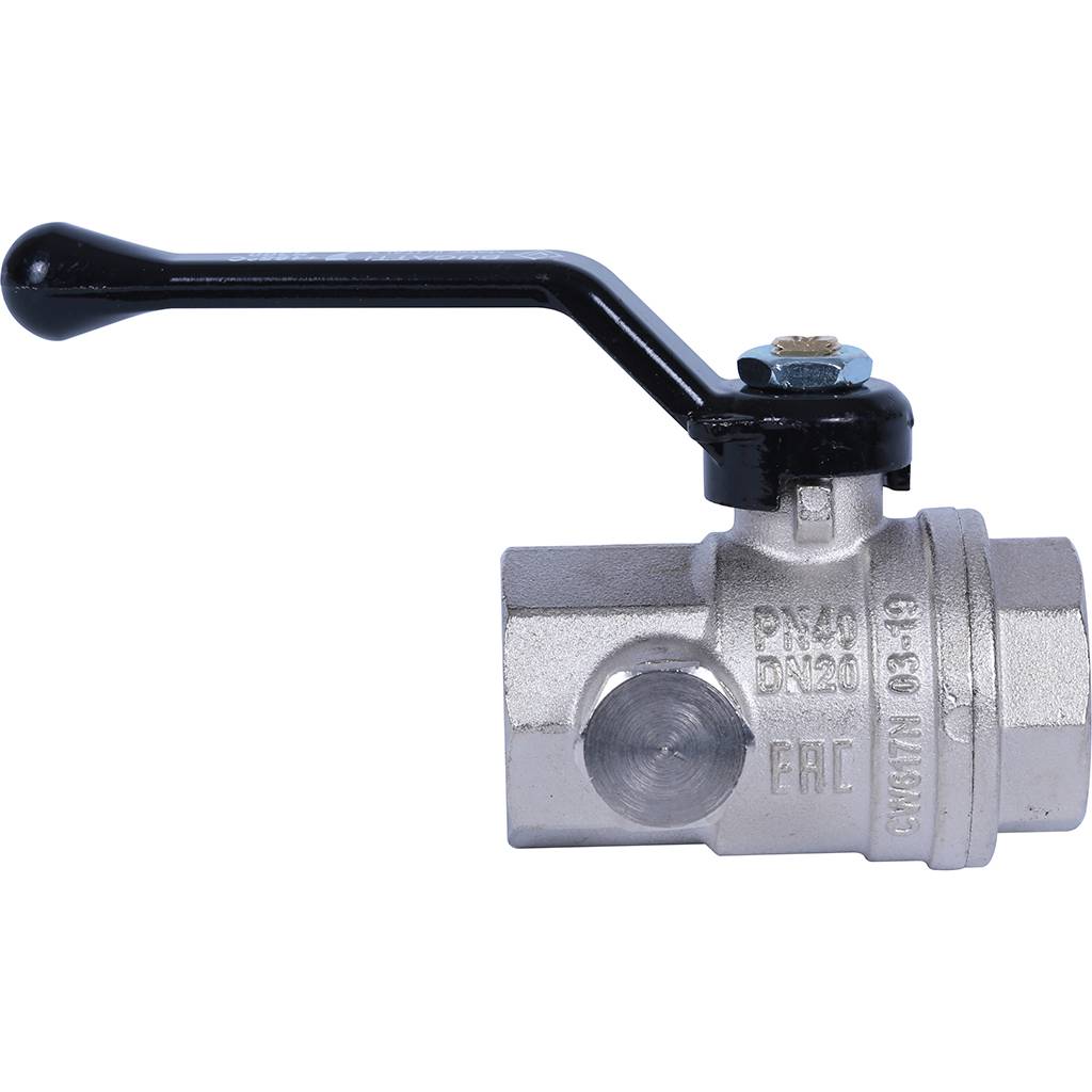 Кран шаровой BUGATTI Oregon с дренажем и воздухоотводчиком, (ручка-рычаг алюминий) внут-внут резьба 3/4