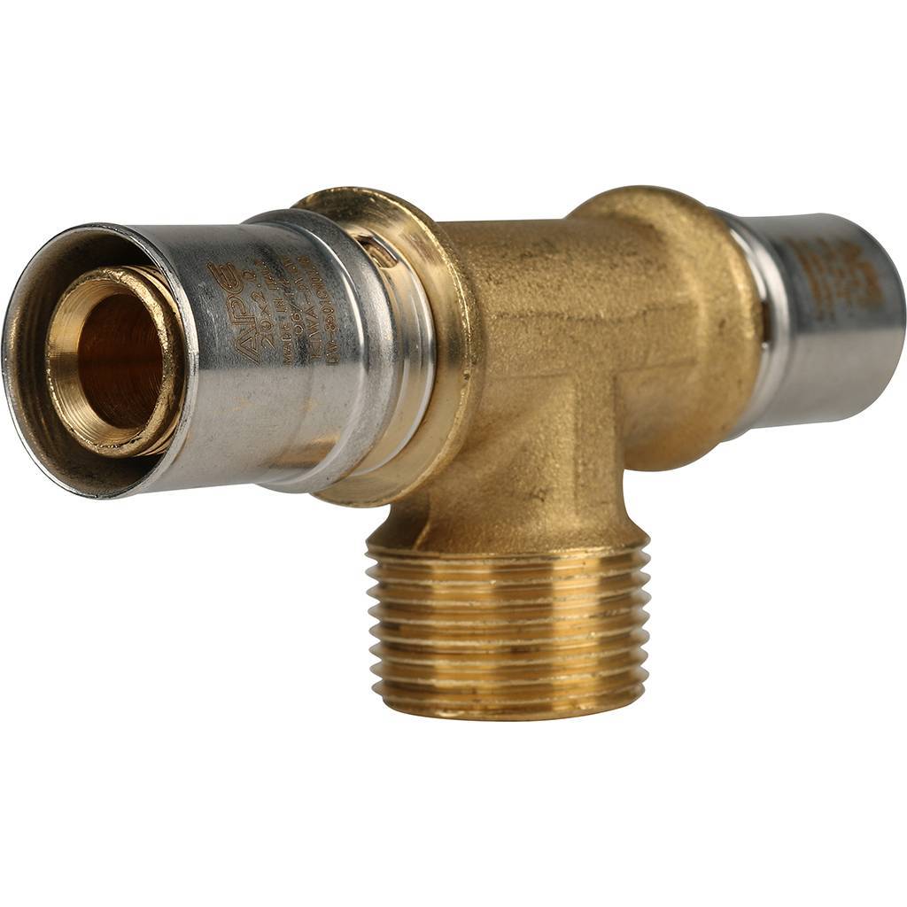 Тройник-переходник STOUT с наружной резьбой 20х3/4 х20 для металлопластиковых труб прессовой, SFP-0008-203420