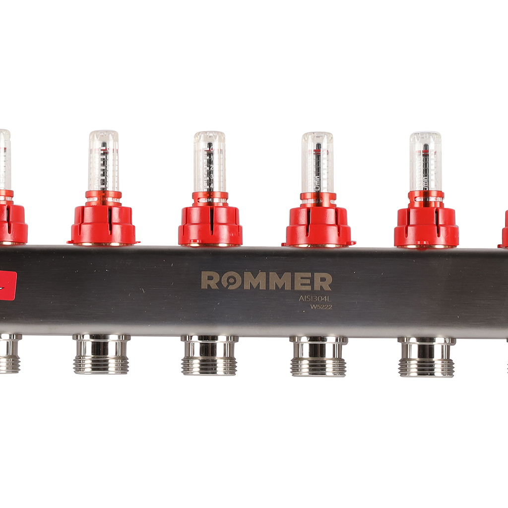 Коллектор из нержавеющей стали в сборе с расходомерами ROMMER 6 выходов, RMS-1210-000006