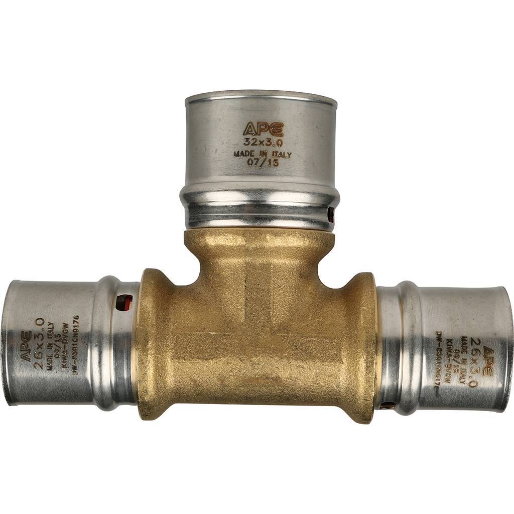 Тройник переходной STOUT 26х32х26 для металлопластиковых труб прессовой, SFP-0005-263226