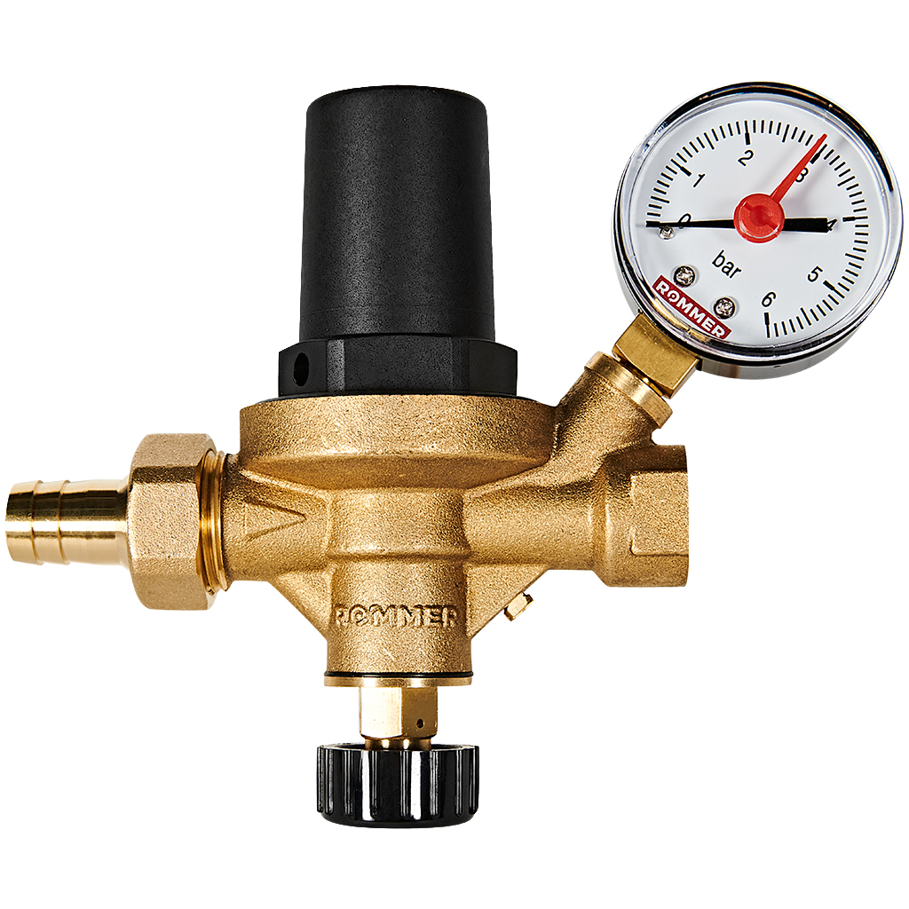 Автоматический подпиточный клапан ROMMER RVS-0050 с манометром 1/2 ВН/НР, крышка-пластик