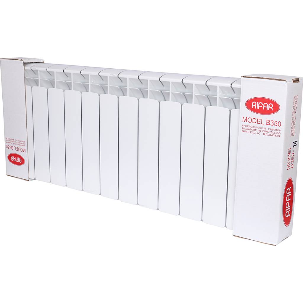Радиатор биметаллический RIFAR BASE 350 14 секций боковое подключение (белый RAL 9016), 1RB35-14