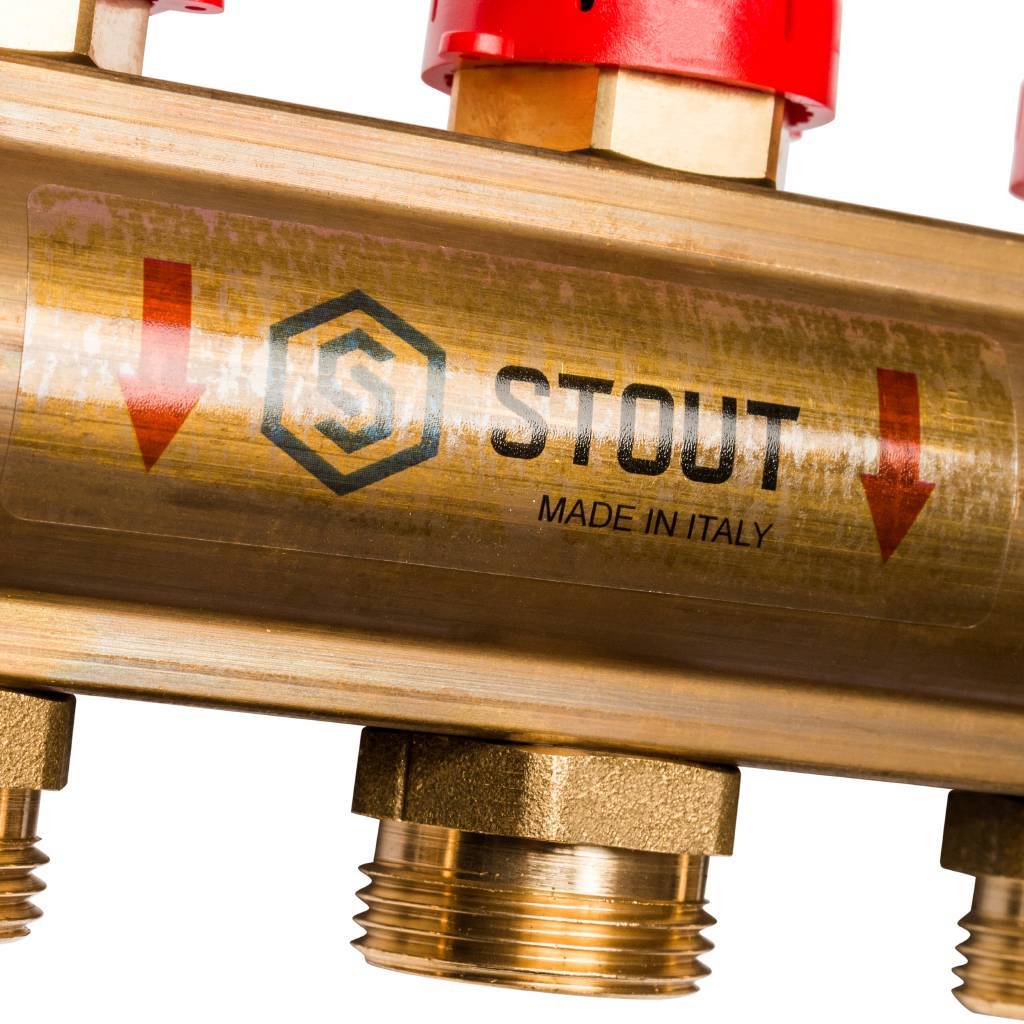 Распределительный коллектор из латуни с расходомерами STOUT 12 выходов, SMB 0473 000012