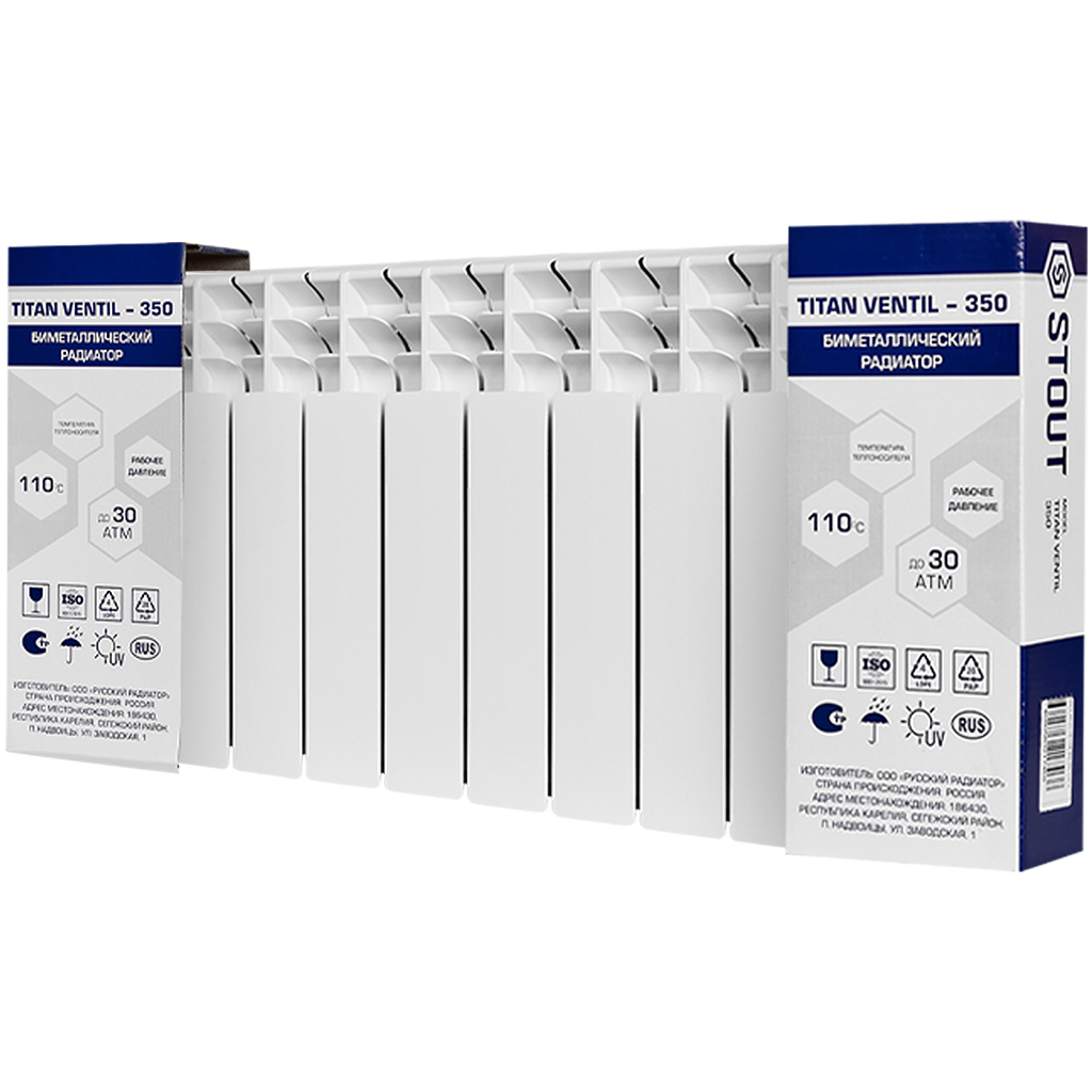 Радиатор биметаллический STOUT TITAN VENTIL 350 10 секций нижнее правое подключение