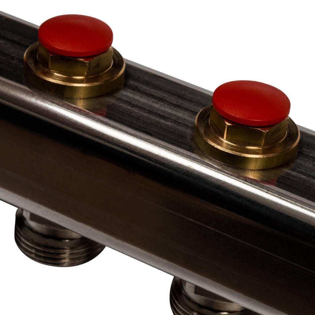 Коллектор из нержавеющей стали без расходомеров, с клапаном вып. воздуха и сливом STOUT 8 выходов, SMS-0932-000008