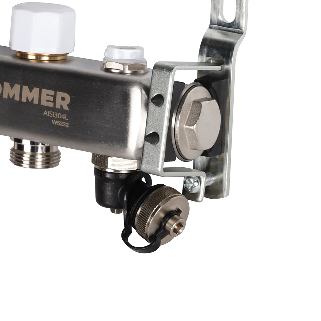 Коллектор из нержавеющей стали с расходомерами ROMMER, с клапаном вып. воздуха и сливом 2 выхода, RMS-1201-000002