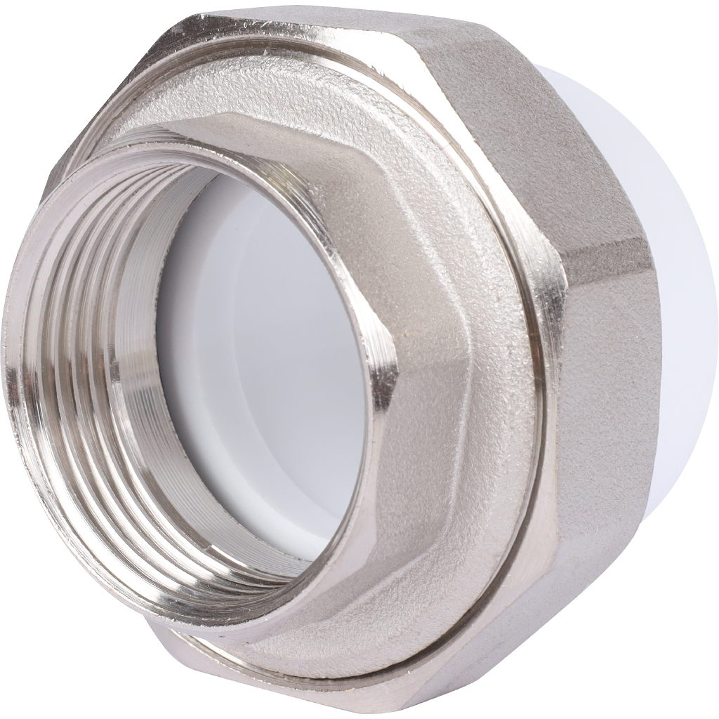 Муфта разъемная Политэк 40х1 1/4 с внутренней резьбой для полипропиленовых труб под сварку (цвет белый), 7000140114