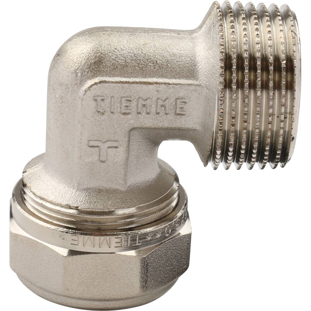 Угольник TIEMME с наружной резьбой (26х3.0х1) для металлопластиковых труб винтовой, 1600051