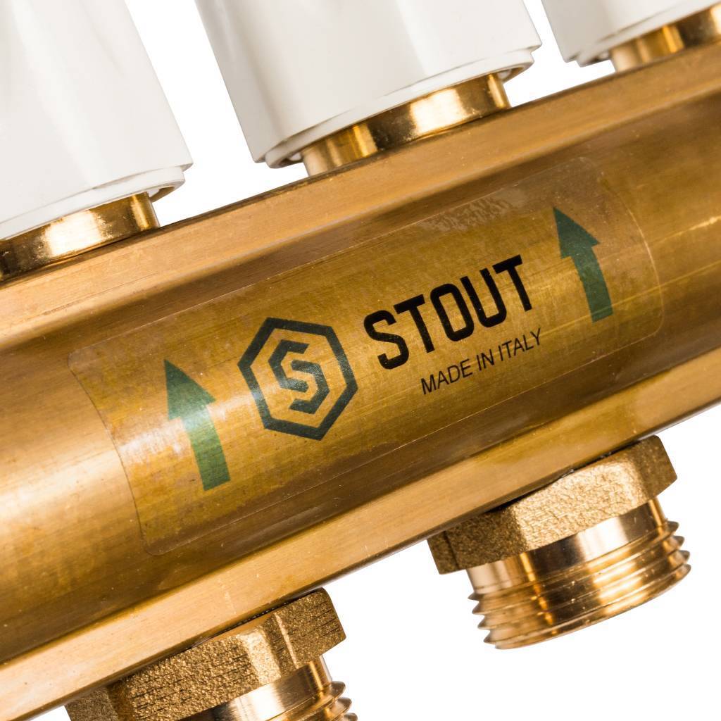 Распределительный коллектор из латуни без расходомеров STOUT 10 выходов