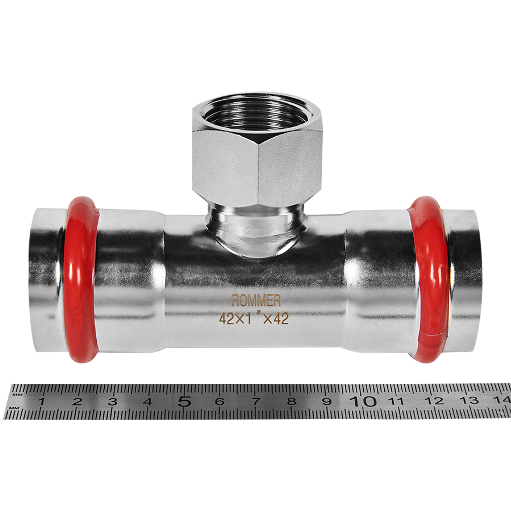 Тройник-переходник-ВР ROMMER 42х1 из нержавеющей стали прессовой