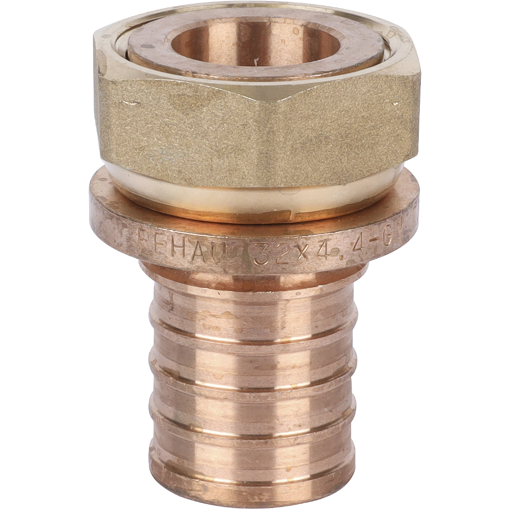 Переходник РЕХАУ RAUTITAN с накидной гайкой 32-G 1 RX+ для труб из сшитого полиэтилена аксиальный, 14563411001