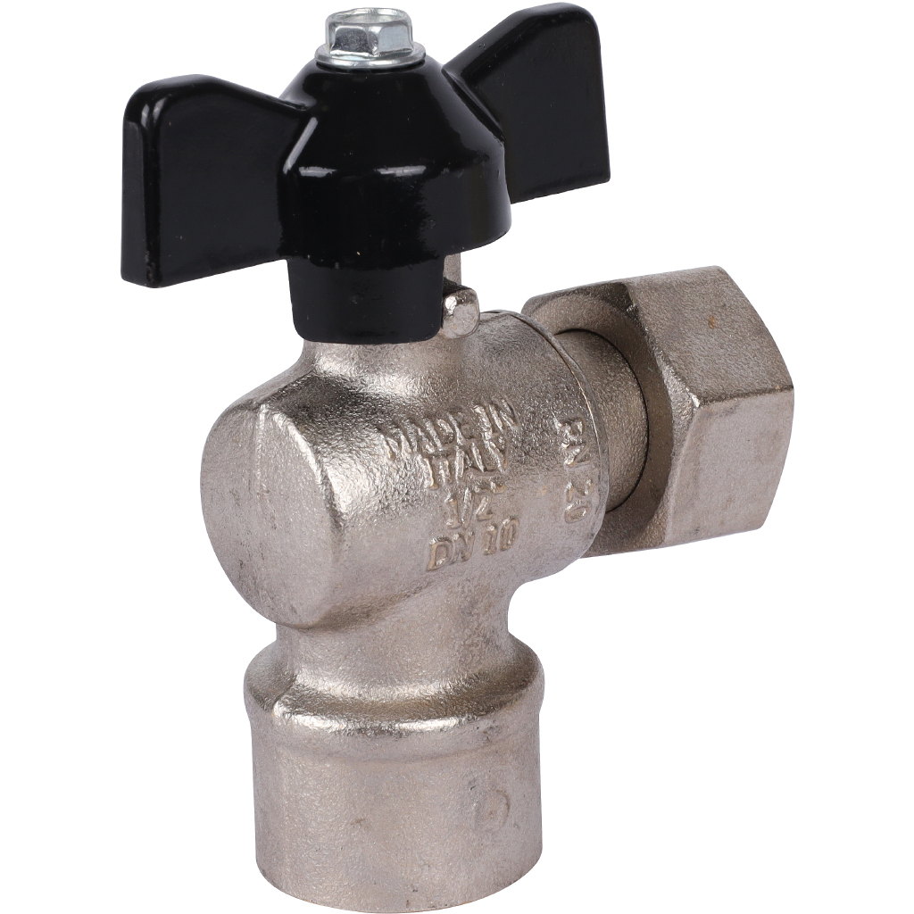 Кран шаровой STOUT 1/2x1/2 с накидной гайкой угловой, ВР/накидная гайка, ручка бабочка, SVB-1010-000015