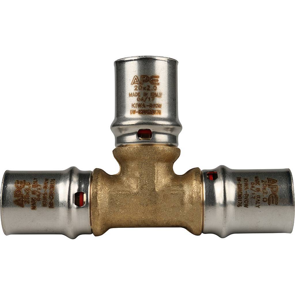 Тройник STOUT равнопроходный 20х20х20 для металлопластиковых труб прессовой, SFP-0006-202020