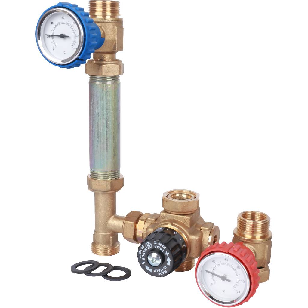 Насосная группа STOUT SDG-0002 с термостатическим смесительным клапаном 3/4 без насоса, SDG-0002-002001