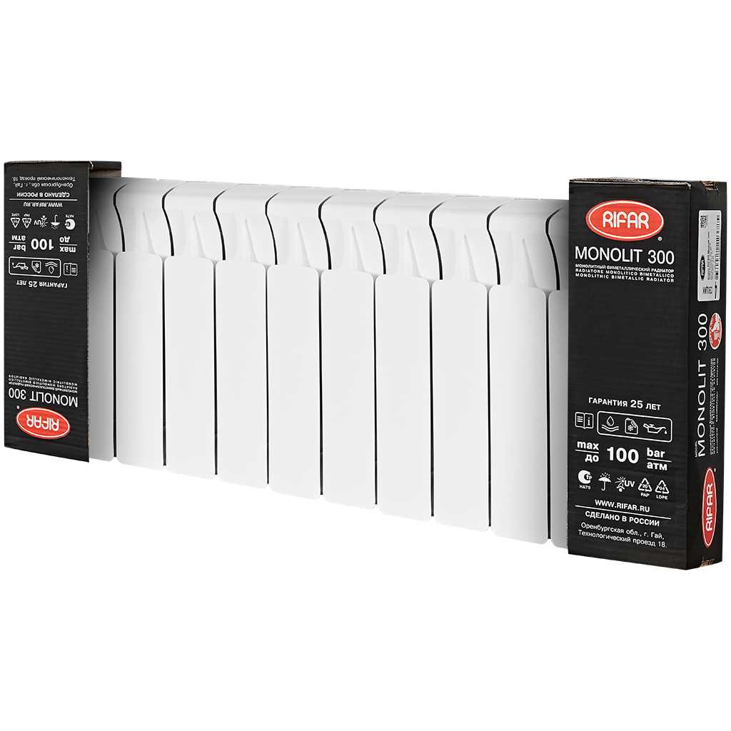 Радиатор биметаллический RIFAR MONOLIT 300 12 секций боковое подключение (белый RAL 9016), 3RM30-12