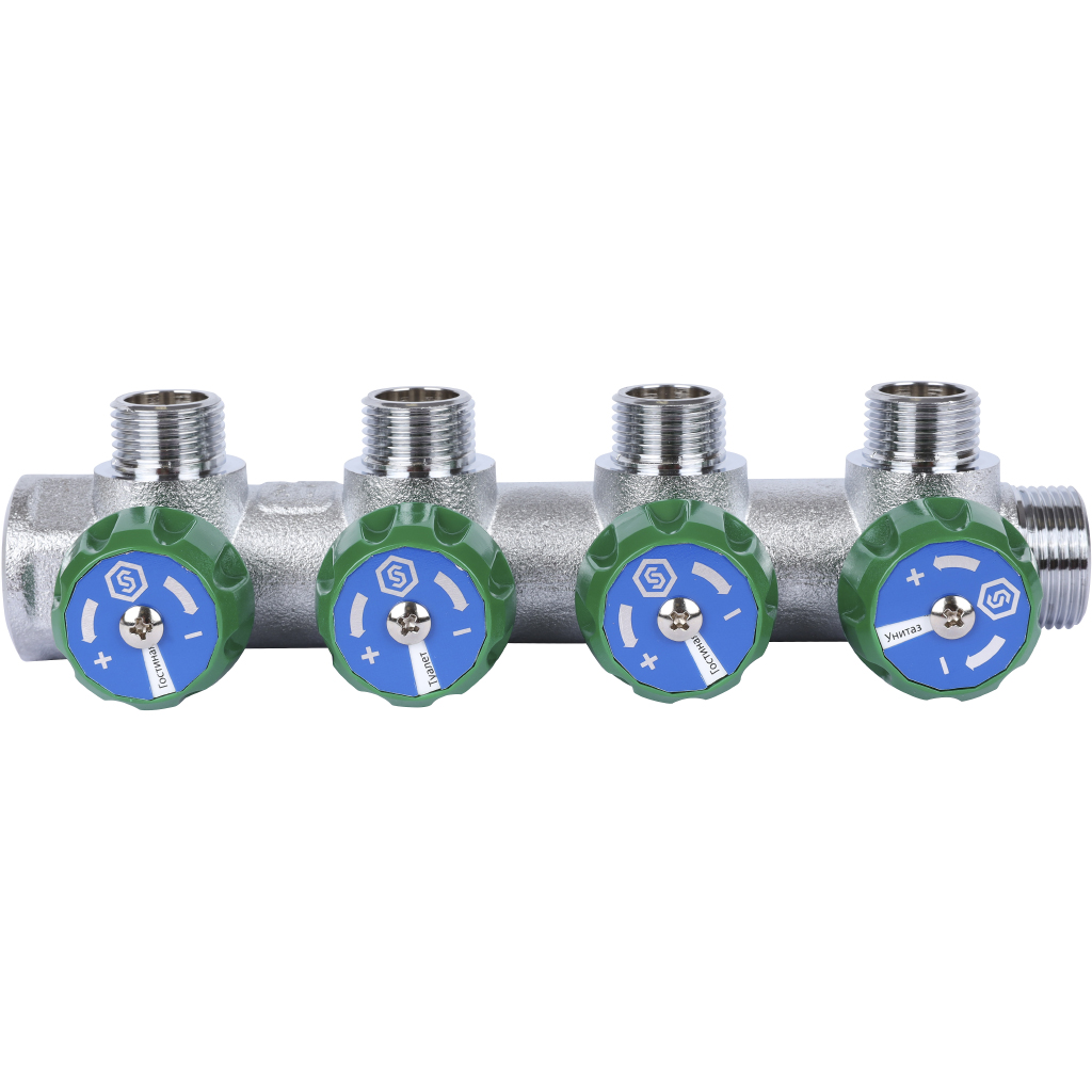 Коллектор регулирующий STOUT 3/4, 4 отвода 1/2  плоское уплотнение