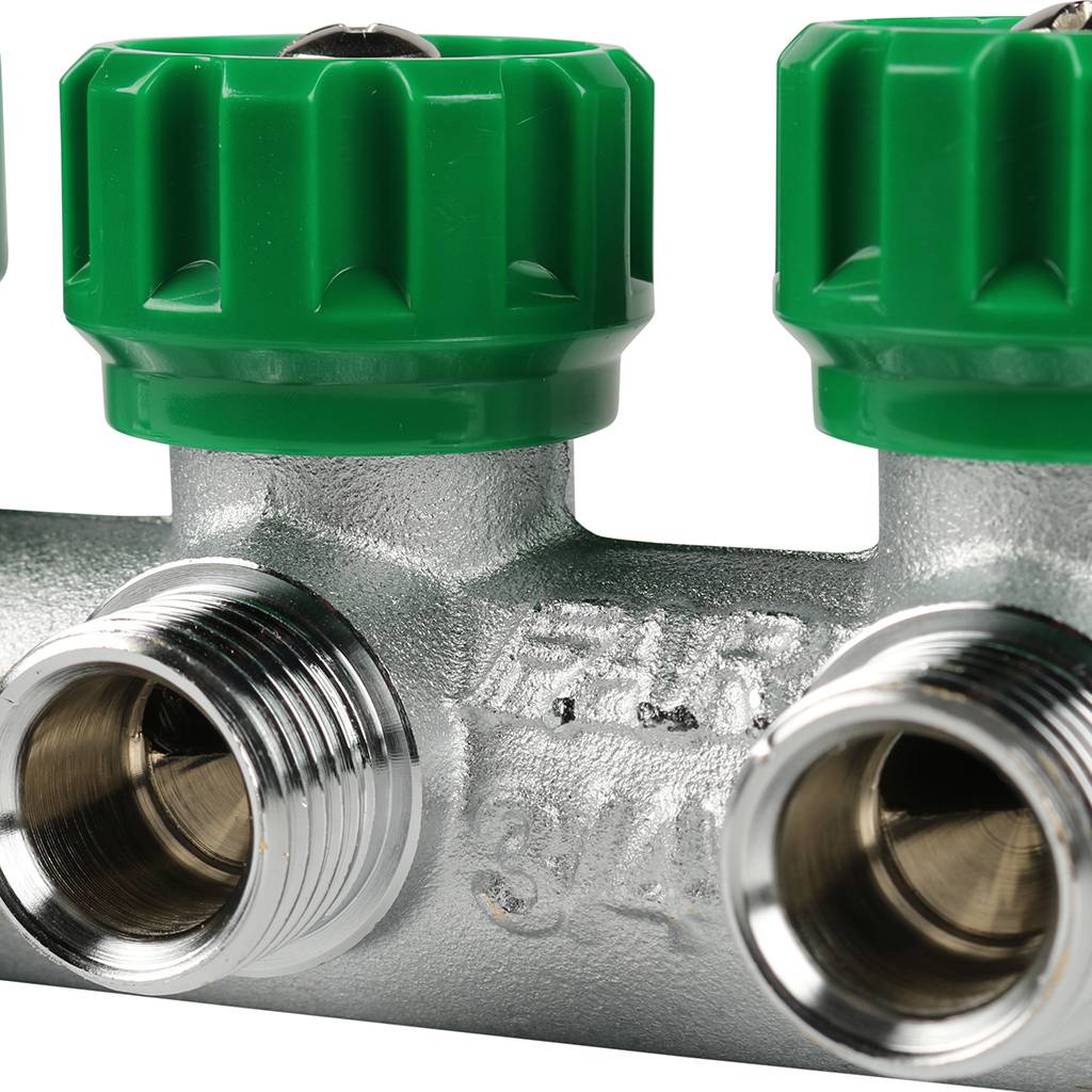 Коллектор распределительный FAR 1 , проходной, хромированный, 4 отвода 3/4  плоское уплотнение