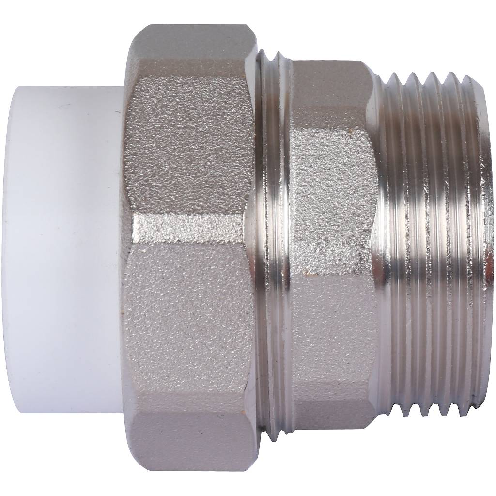 Муфта разъемная с наружной резьбой Политэк 32х1 1/4 для полипропиленовых труб под сварку (цвет белый), 9800003214