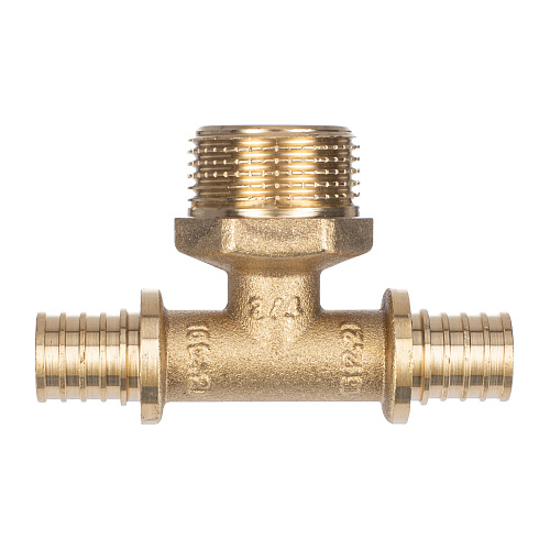 Тройник аксиальный, латунь, наружная резьба,16х3/4, желтый, RTP