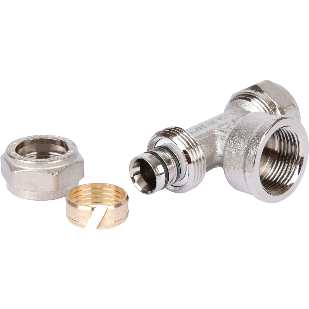 Тройник TIEMME с внутренней резьбой (20х2.0х3/4) для металлопластиковых труб винтовой, 1600032