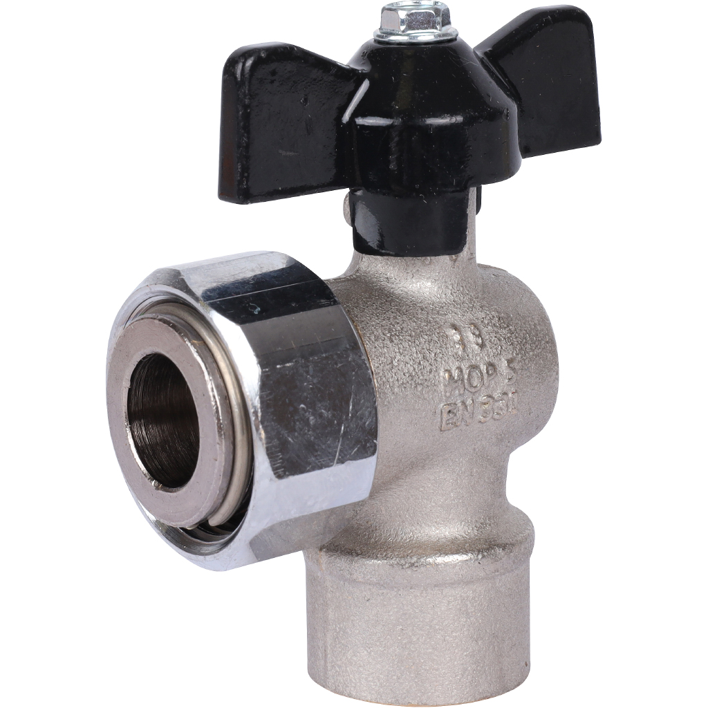 Кран шаровой STOUT 1/2x3/4 с накидной гайкой угловой, ВР/накидная гайка, ручка бабочка, SVB-1010-001520