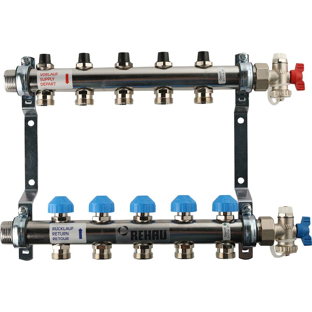 Распределительный коллектор РЕХАУ RAUTHERM S HKV на 5 контуров нерж .сталь (без шаровых кранов), 12180511001