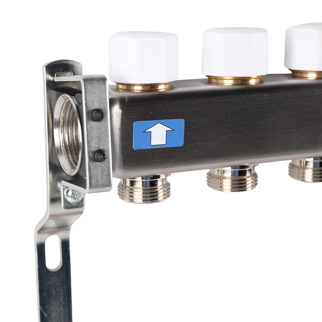 Коллектор из нержавеющей стали с расходомерами ROMMER, с клапаном вып. воздуха и сливом 9 выходов