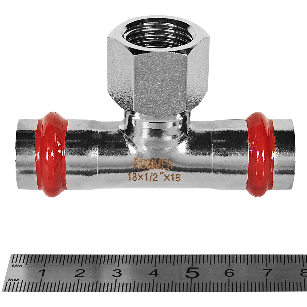 Тройник-переходник-ВР ROMMER 18х1/2 из нержавеющей стали прессовой