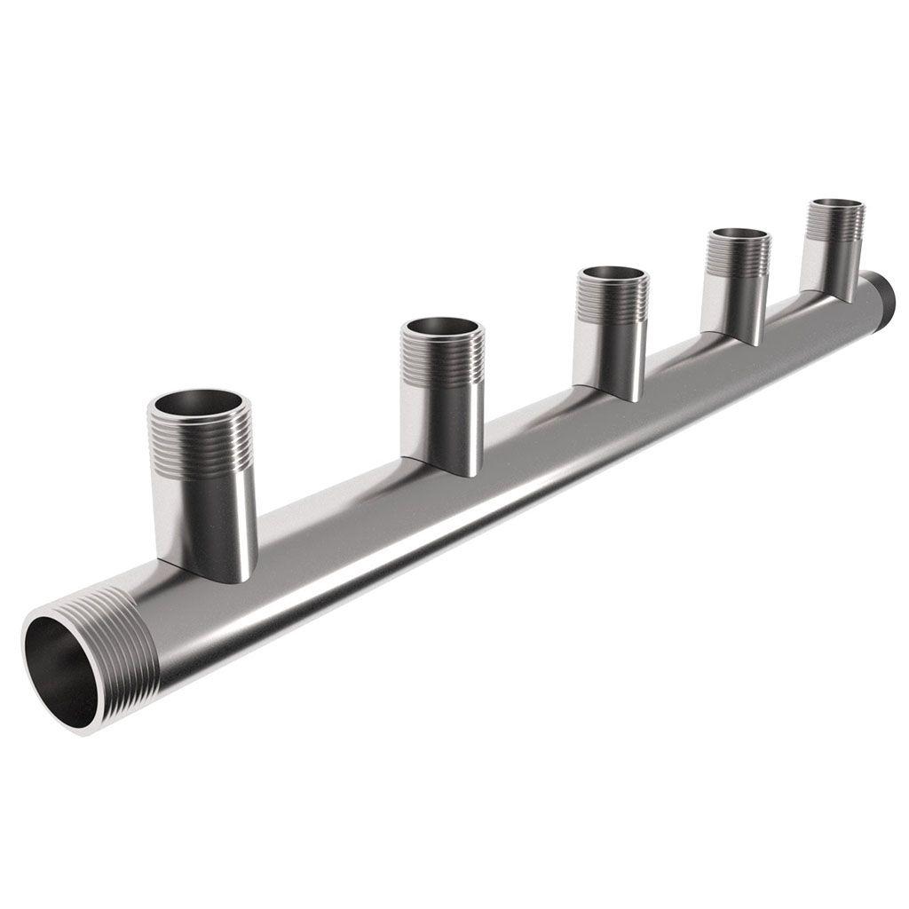 Распределительный коллектор GIDRUSS DMSS-32-25x5 (нерж., магистральное подкл. G 1, 5 контуров G 1, PN10)