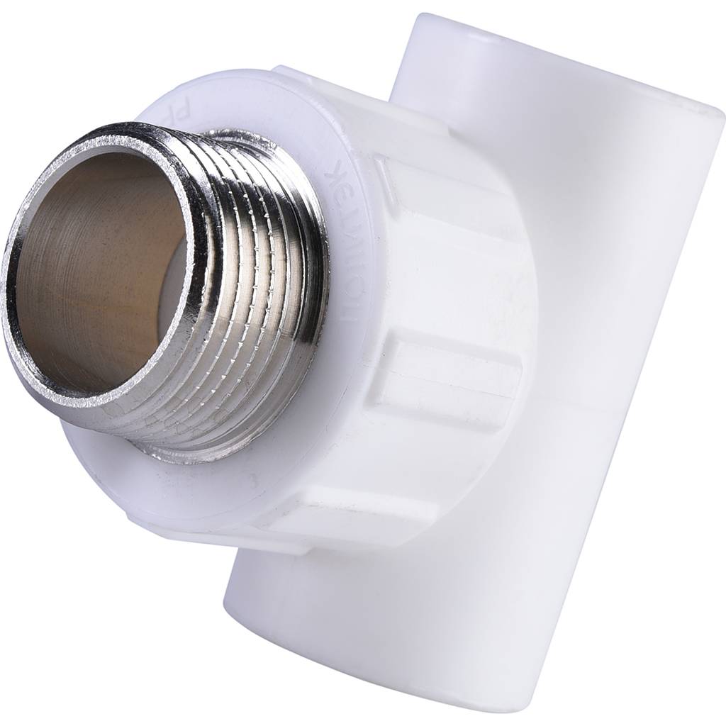 Тройник Политэк 20x3/4 с наружной резьбой для полипропиленовых труб под сварку (цвет белый), 9510002034