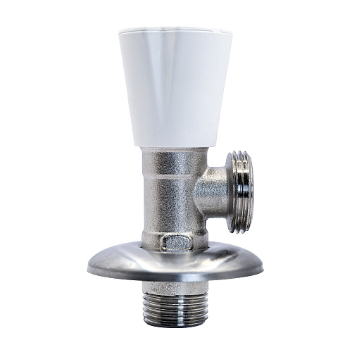 Вентиль угловой удлиненный, латунь 1/2х3/4, еврослот, никель, РТП